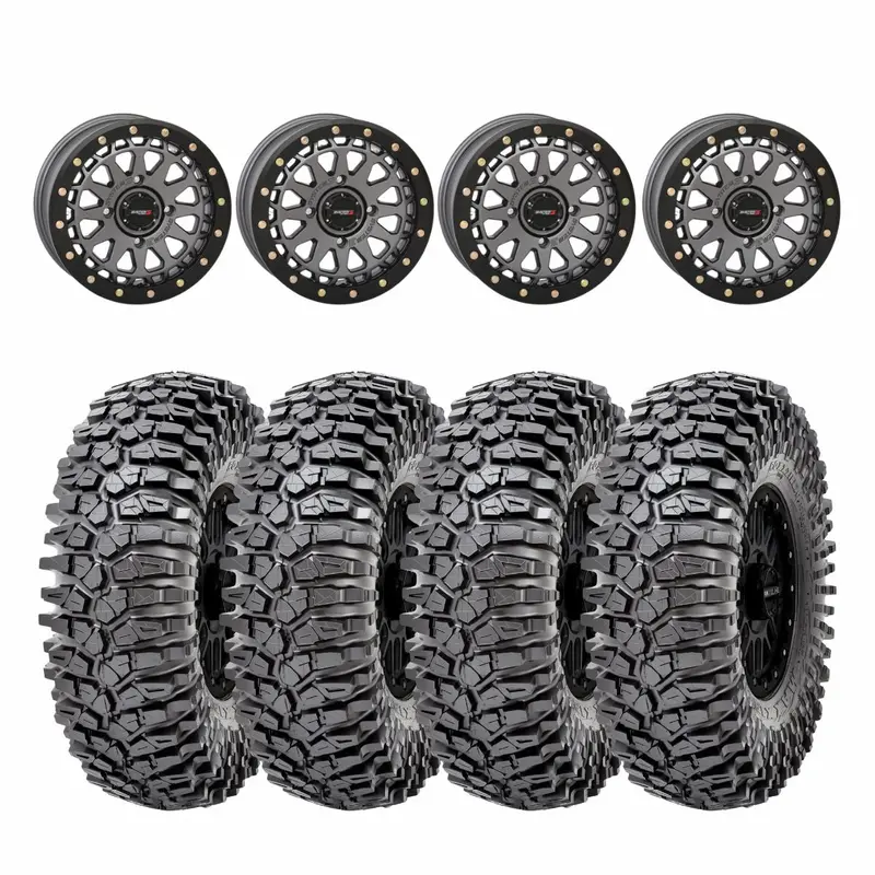 System 3 Gunmetal Grey Sb-6 Beadlocks & Maxxis Radial Roxxzilla Wheel & Tire Kit 1