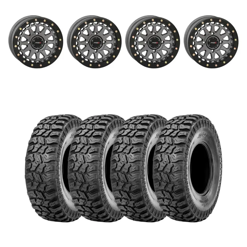 System 3 Gunmetal Grey Sb-6 Beadlocks & Sedona Ridge Saw Wheel & Tire Kit 1