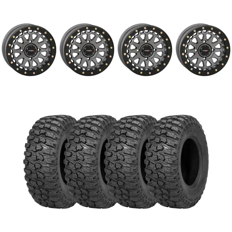 System 3 Gunmetal Grey Sb-6 Beadlocks & Sedona Trail Saw Wheel & Tire Kit 1