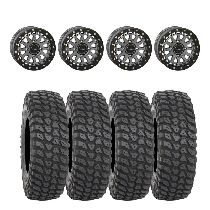 System 3 Gunmetal Grey Sb-6 Beadlocks & System 3 Radial Xcr350 Utv Wheel & Tire Kit 1