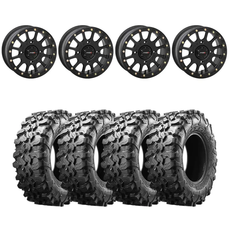 System 3 Matte Black Sb-5 Beadlock & Maxxis Radial Carnivore Wheel & Tire Kit 1