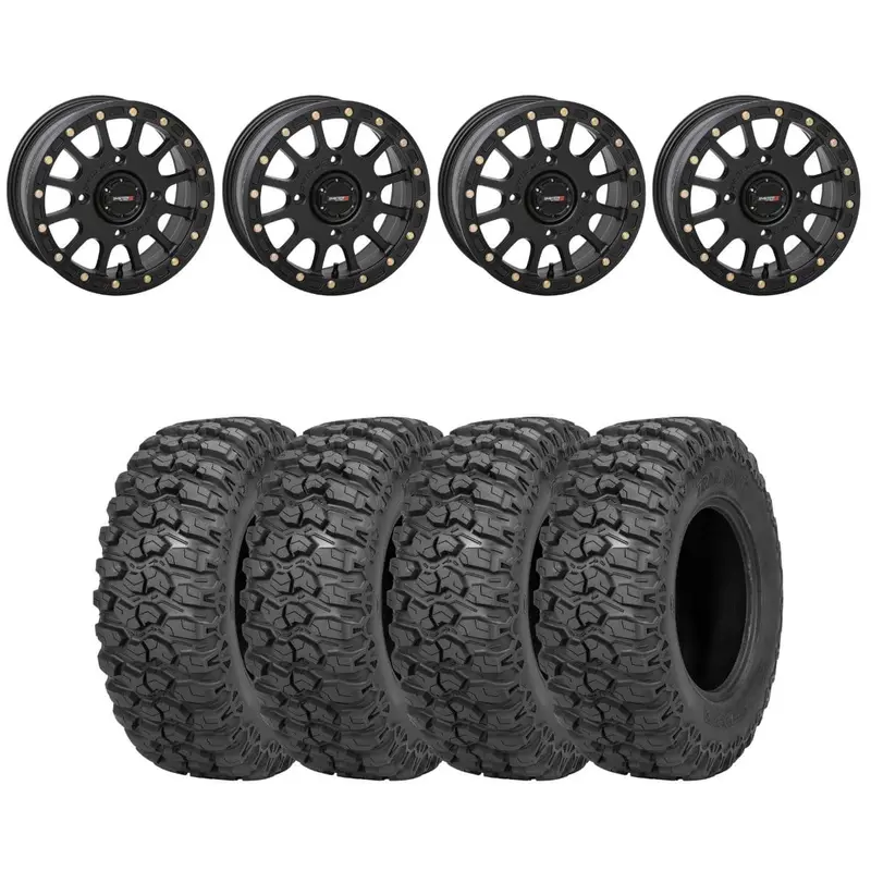 System 3 Matte Black Sb-5 Beadlock & Sedona Trail Saw Wheel & Tire Kit 1