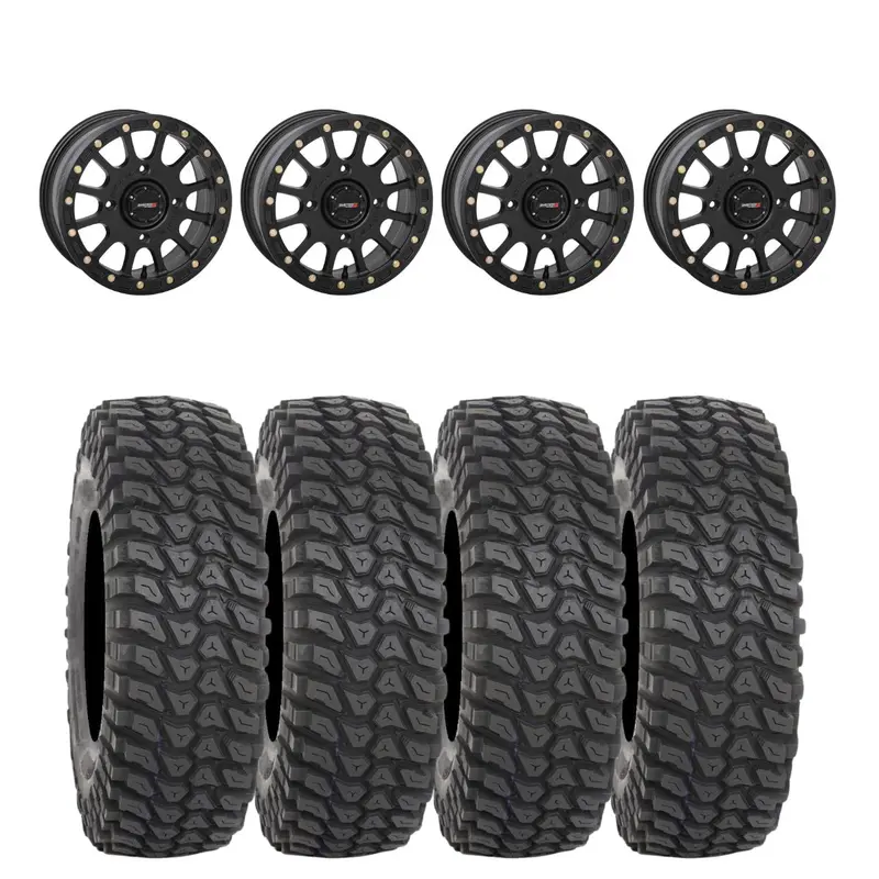 System 3 Matte Black Sb-5 Beadlock & System 3 Radial Xcr350 Utv Wheel & Tire Kit 1