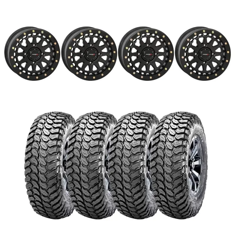 System 3 Matte Black Sb-6 Beadlocks & Maxxis Liberty Performance Off Road Wheel & Tire Kit 1