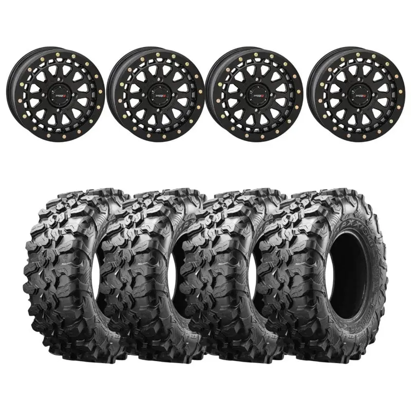 System 3 Matte Black Sb-6 Beadlocks & Maxxis Radial Carnivore Wheel & Tire Kit 1