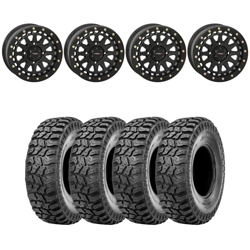 System 3 Matte Black Sb-6 Beadlocks & Sedona Ridge Saw Wheel & Tire Kit 1