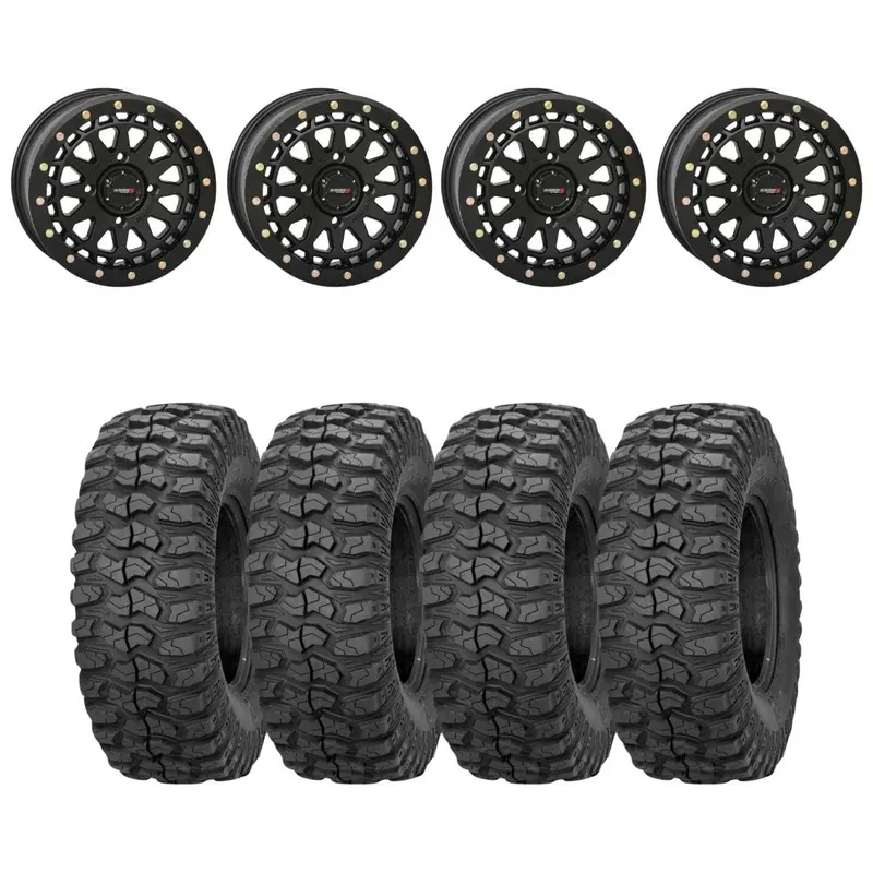 System 3 Matte Black Sb-6 Beadlocks & Sedona Rockabilly Wheel & Tire Kit 1