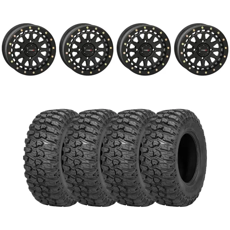 System 3 Matte Black Sb-6 Beadlocks& Sedona Trail Saw Wheel & Tire Kit 1