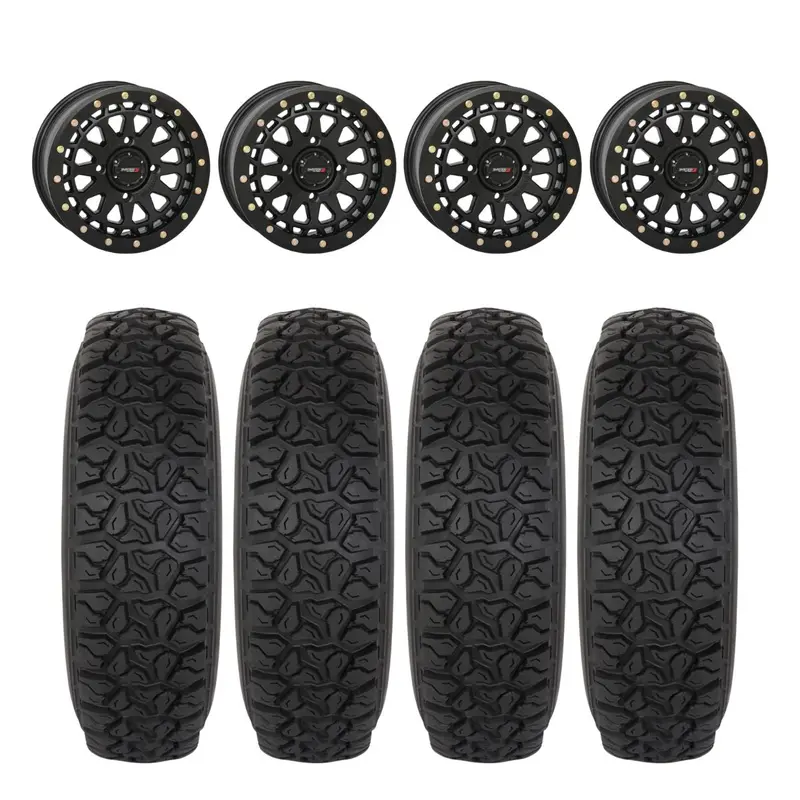 System 3 Matte Black Sb-6 Beadlocks & System 3 Dx440 Offroad Wheel & Tire Kit 1