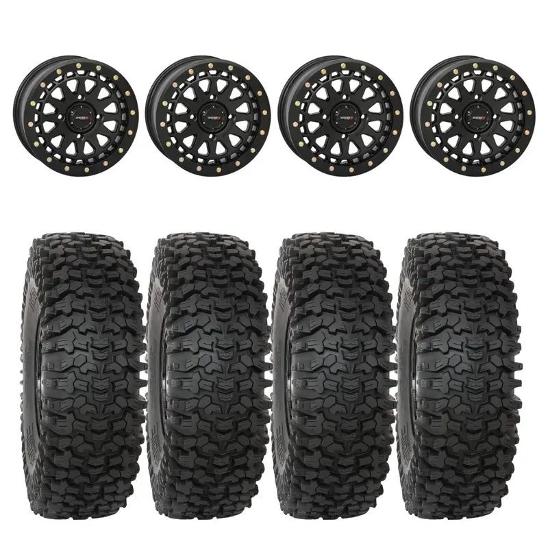 System 3 Matte Black Sb-6 Beadlocks & System 3 Rc500 10 Ply Rock Crawler Wheel & Tire Kit 1