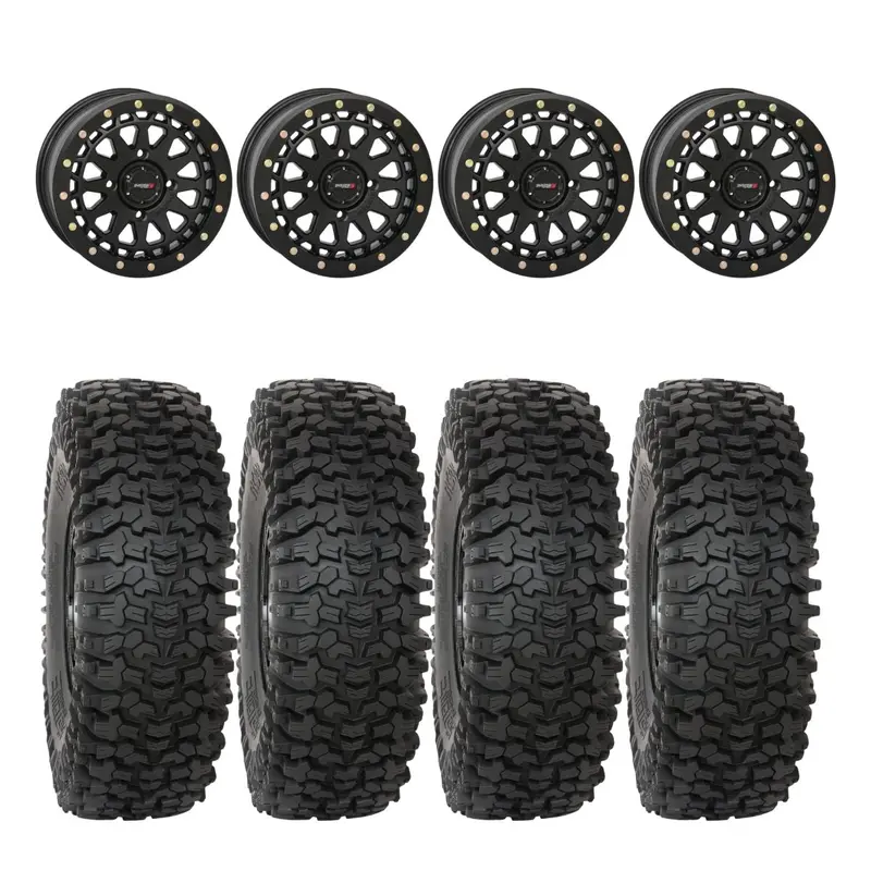 System 3 Matte Black Sb-6 Beadlocks & System 3 Rc500s 8 Ply Rock Crawler Wheel & Tire Kit 1