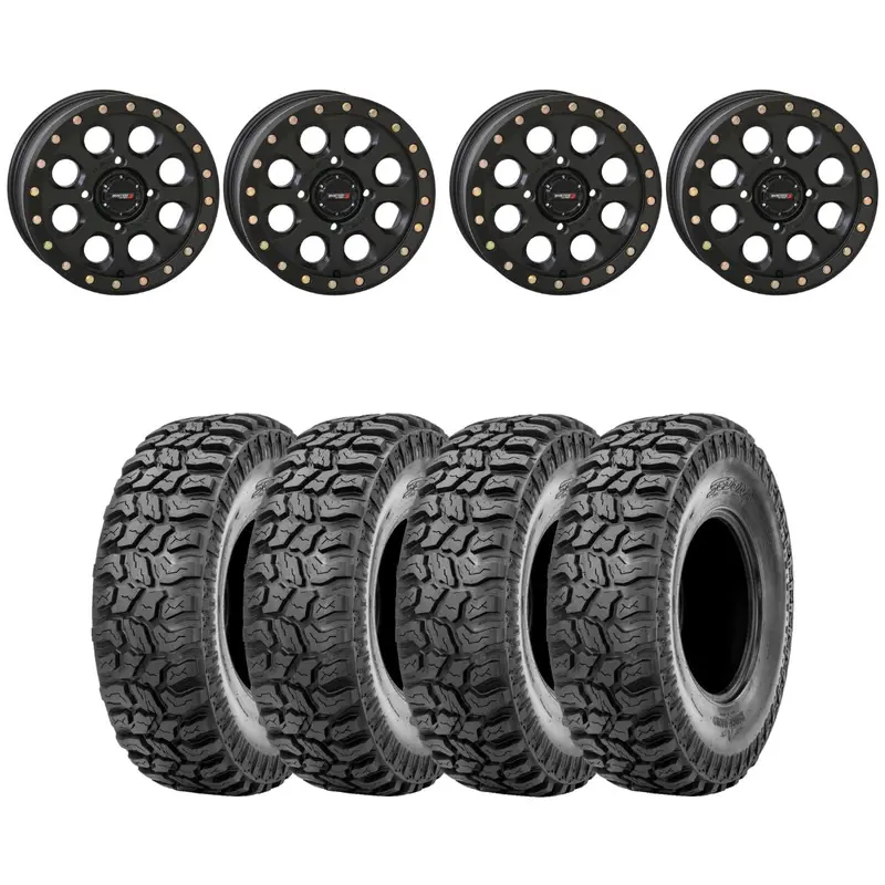 System 3 Matte Black Sb-7 Beadlock & Sedona Ridge Saw Wheel & Tire Kit 1