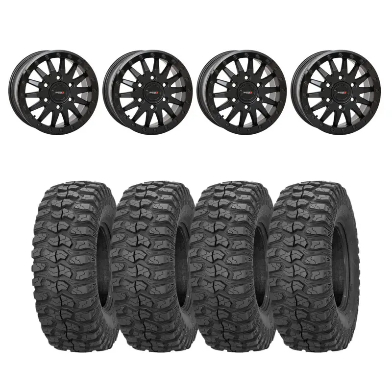 System 3 Matte Black Sb-8 6-Lug Beadlock & Sedona Rockabilly Wheel & Tire Kit 1