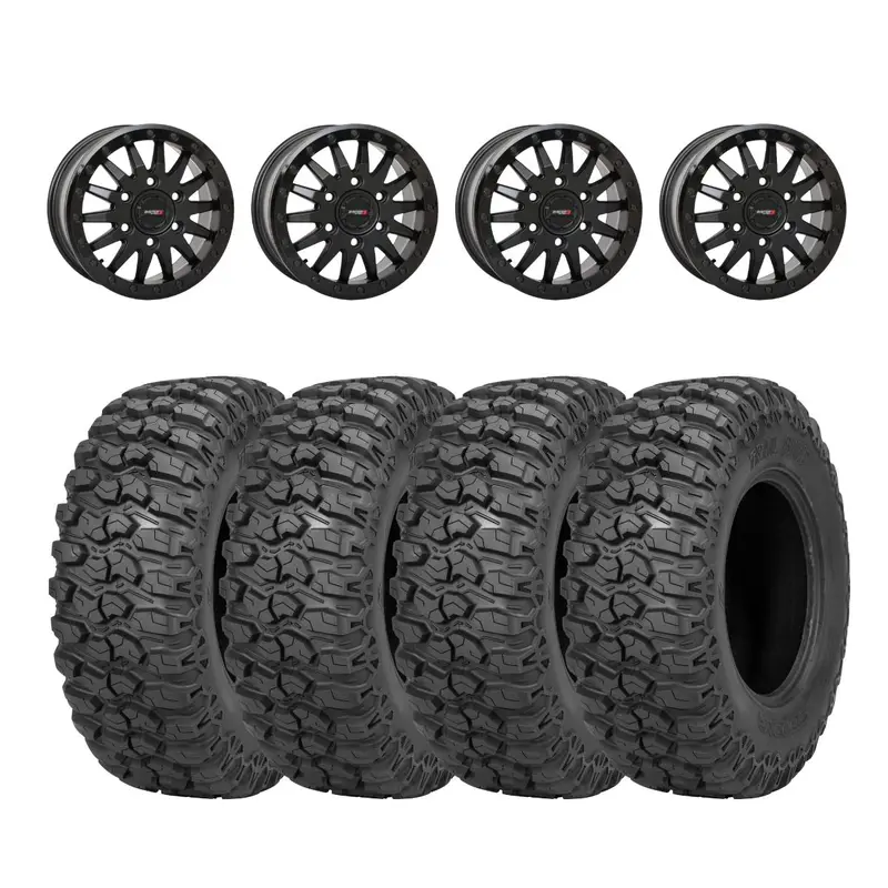 System 3 Matte Black Sb-8 Beadlock 6-Lug & Sedona Trail Saw Wheel & Tire Kit 1