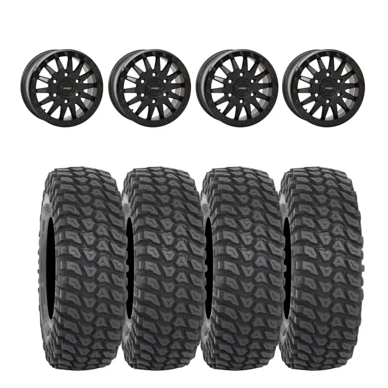 System 3 Matte Black Sb-8 Beadlock 6-Lug & System 3 Radial Xcr350 Utv Wheel & Tire Kit 1