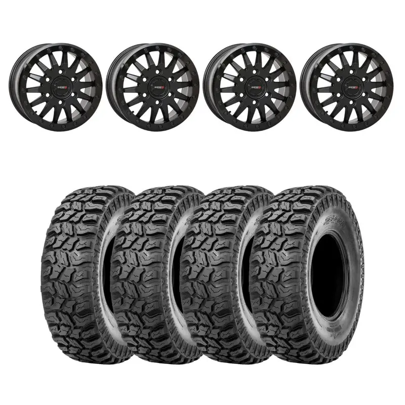System 3 Matte Black Sb-8 Beadlock & Sedona Ridge Saw Wheel & Tire Kit 1