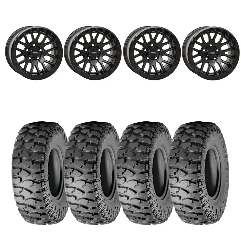 System 3 Matte Black W/Gloss Black Ring Sb-9 Beadlock & Atturo Trail Blade Boss Wheel & Tire Kit 1
