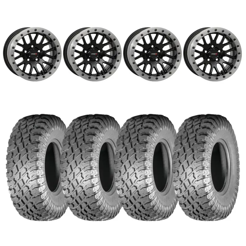 System 3 Matte Black W/Gloss Black Ring Sb-9 Beadlock & Atturo Trail Blade X/T Wheel & Tire Kit 1