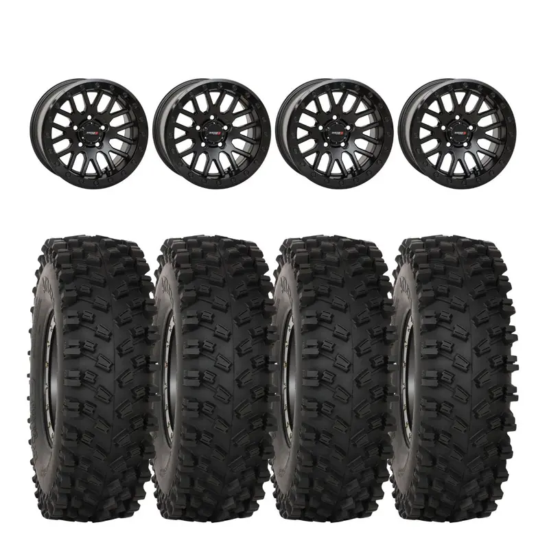 System 3 Matte Black W/Gloss Black Ring Sb-9 Beadlock & System 3 Atx470 All Terrain Xtreme Wheel & Tire Kit 1