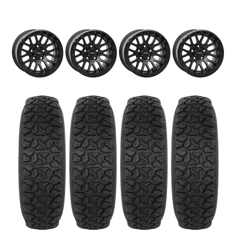System 3 Matte Black W/Gloss Black Ring Sb-9 Beadlock & System 3 Dx440 Offroad Wheel & Tire Kit 1