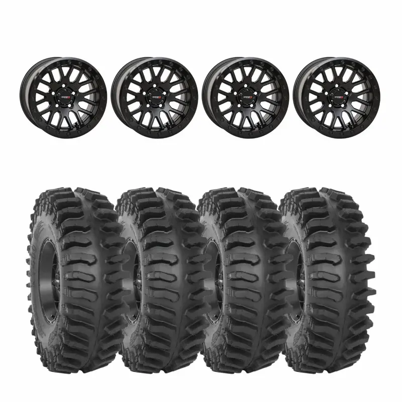 System 3 Matte Black W/Gloss Black Ring Sb-9 Beadlock & System 3 Extreme Trail Radial Xt400 Wheel & Tire Kit 1