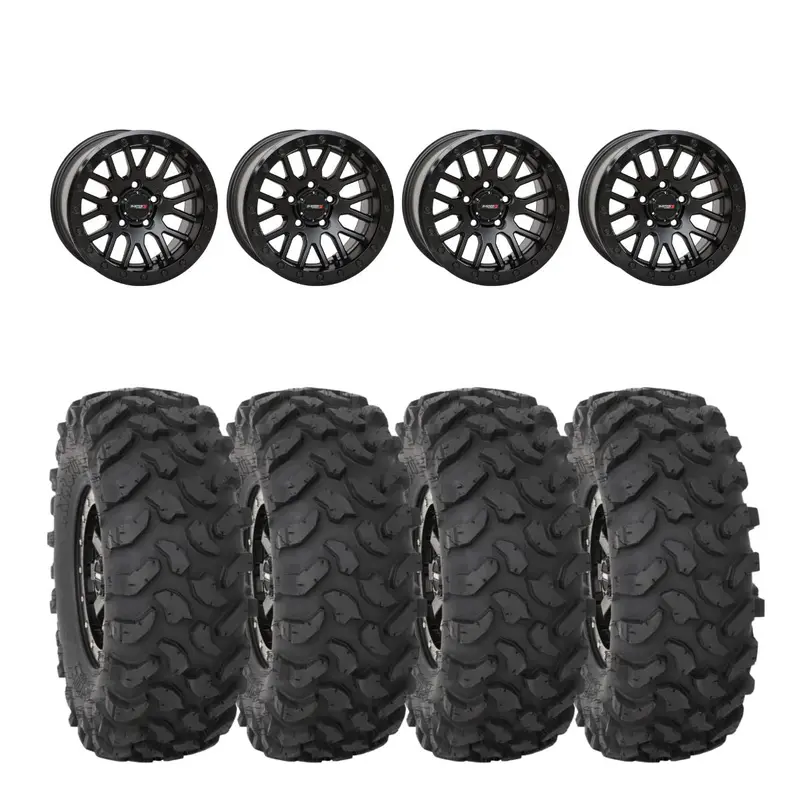 System 3 Matte Black W/ Gloss Black Ring Sb-9 Beadlock & System 3 Offroad Xtr370 Wheel & Tire Kit 1