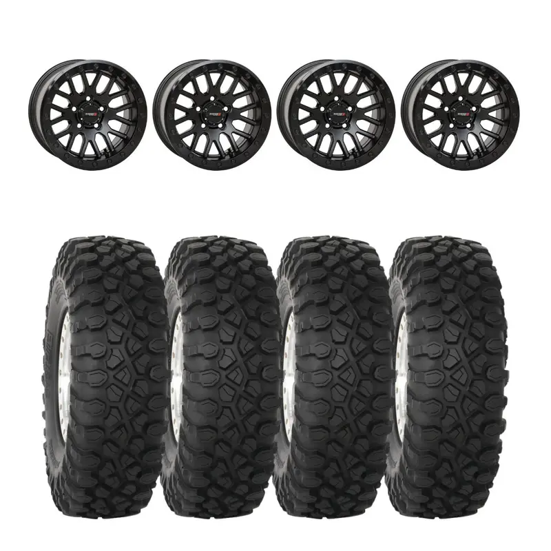 System 3 Matte Black W/Gloss Black Ring Sb-9 Beadlock & System 3 Radial Xc450 Wheel & Tire Kit 1
