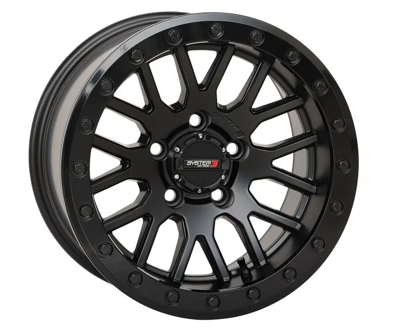 System 3 Matte Black W/Gloss Black Ring Sb-9 Beadlock & System 3 Rc500 10 Ply Rock Crawler Wheel & Tire Kit 2