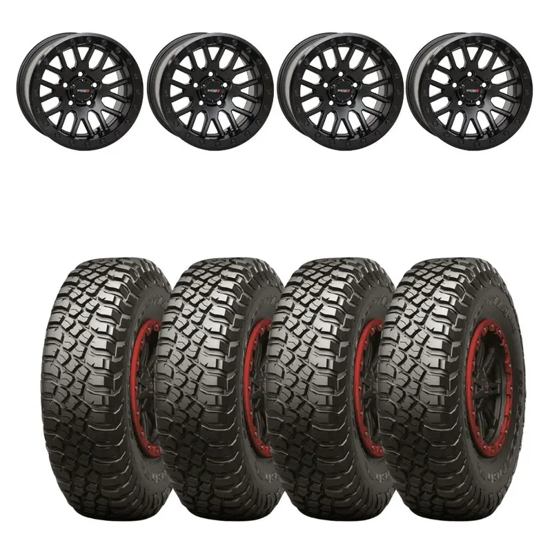 System 3 Matte Black With Gloss Black Ring Sb-9 Beadlock & Bfgoodrich Mud-Terrain T/A Km3 Wheel & Tire Kit 1