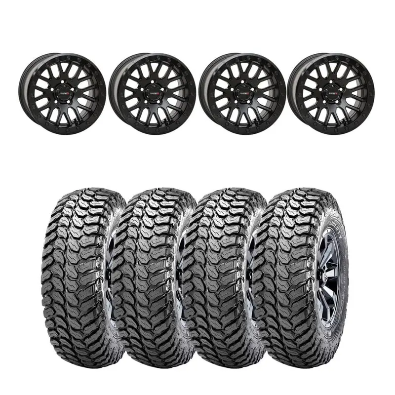 System 3 Matte Black With Gloss Black Ring Sb-9 Beadlock & Maxxis Liberty Performance Off Road Wheel & Tire Kit 1