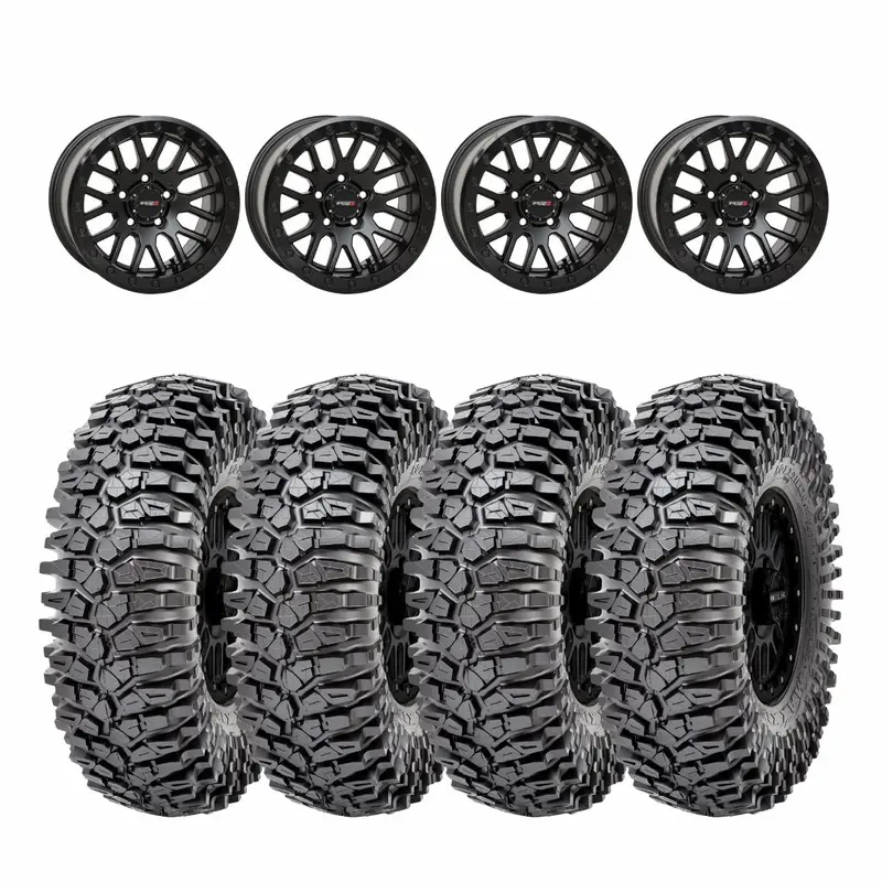 System 3 Matte Black With Gloss Black Ring Sb-9 Beadlock & Maxxis Radial Roxxzilla Wheel & Tire Kit 1