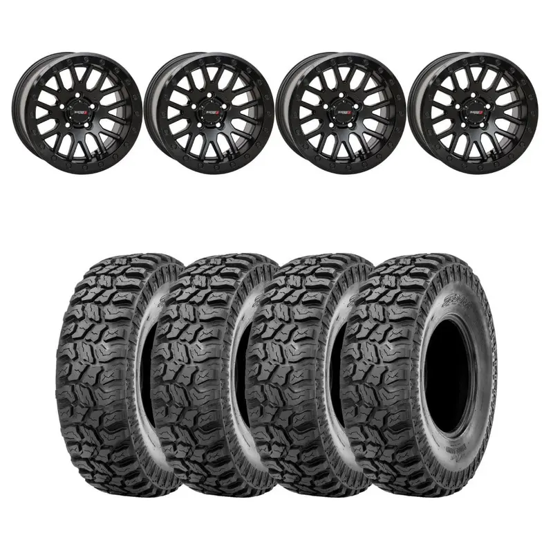 System 3 Matte Black With Gloss Black Ring Sb-9 Beadlock & Sedona Ridge Saw Wheel & Tire Kit 1
