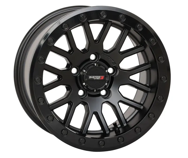 System 3 Matte Black With Gloss Black Ring Sb-9 Beadlock & Sedona Rockabilly Wheel & Tire Kit 3