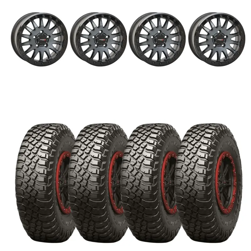 System 3 Matte Brushed Grey Sb-8 5-Lug Beadlock & Bfgoodrich Mud-Terrain T/A Km3 Wheel & Tire Kit 1