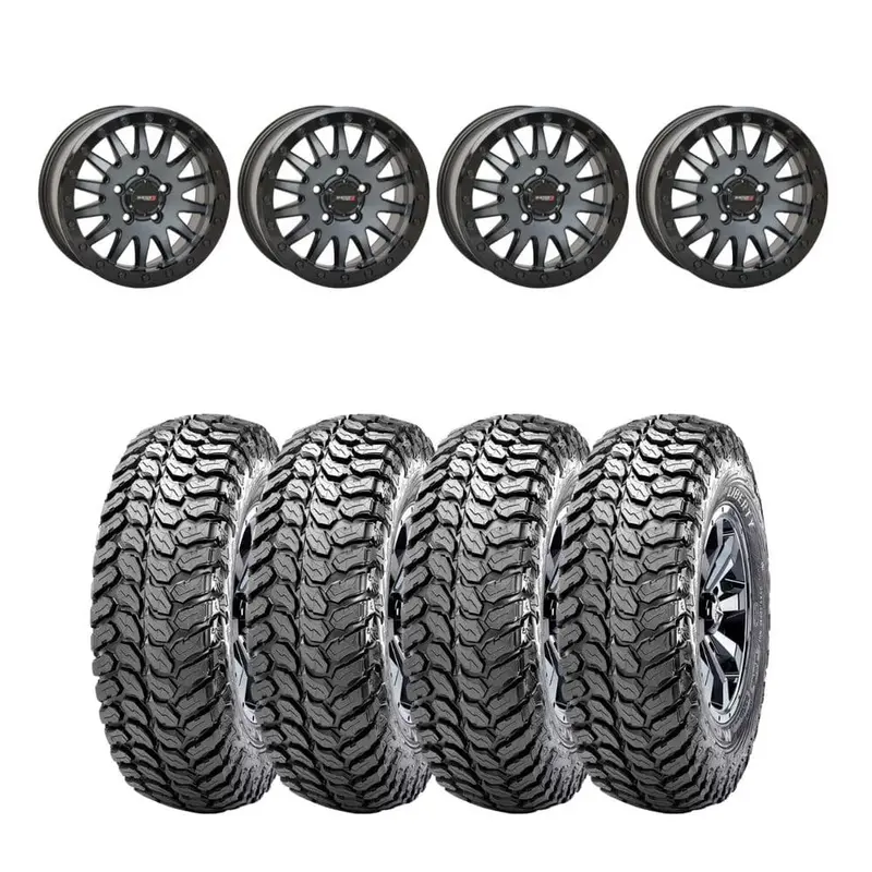 System 3 Matte Brushed Grey Sb-8 5-Lug Beadlock & Maxxis Liberty Performance Off Road Wheel & Tire Kit 1
