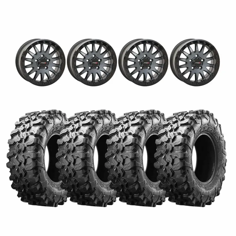 System 3 Matte Brushed Grey Sb-8 5-Lug Beadlock & Maxxis Radial Carnivore Wheel & Tire Kit 1