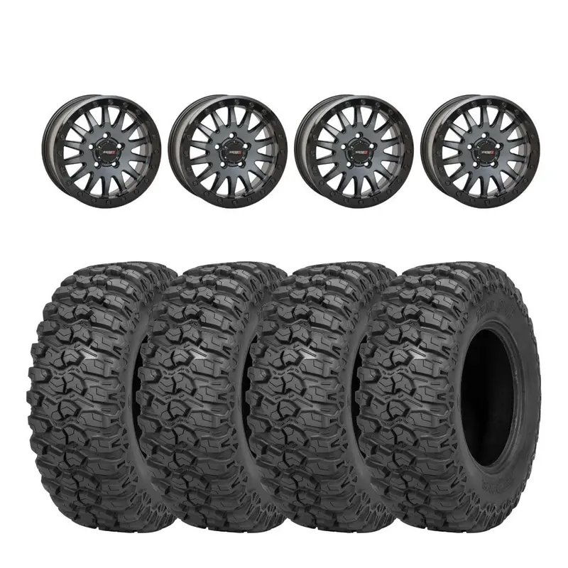 System 3 Matte Brushed Grey Sb-8 Beadlock 5-Lug & Sedona Trail Saw Wheel & Tire Kit 1