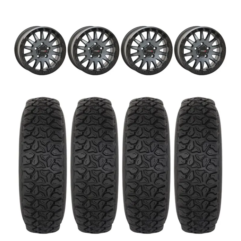 System 3 Matte Brushed Grey Sb-8 Beadlock 5-Lug & System 3 Dx440 Offroad Wheel & Tire Kit 1