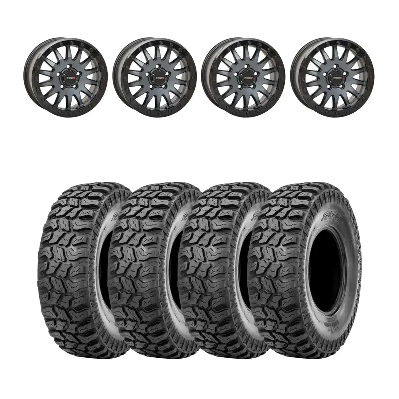 System 3 Matte Brushed Grey Sb-8 Beadlock & Sedona Ridge Saw Wheel & Tire Kit 1