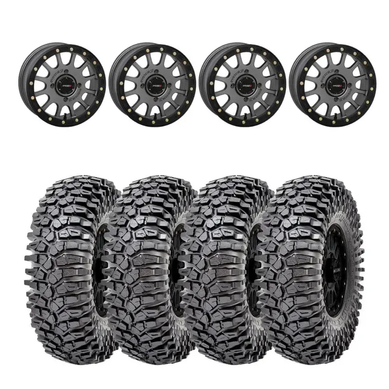 System 3 Matte Gunmetal Sb-5 Beadlock & Maxxis Radial Roxxzilla Wheel & Tire Kit 1