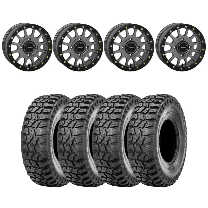 System 3 Matte Gunmetal Sb-5 Beadlock & Sedona Ridge Saw Wheel & Tire Kit 1