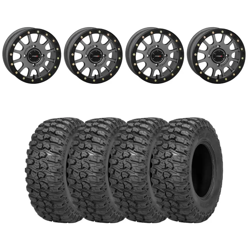 System 3 Matte Gunmetal Sb-5 Beadlock & Sedona Trail Saw Wheel & Tire Kit 1