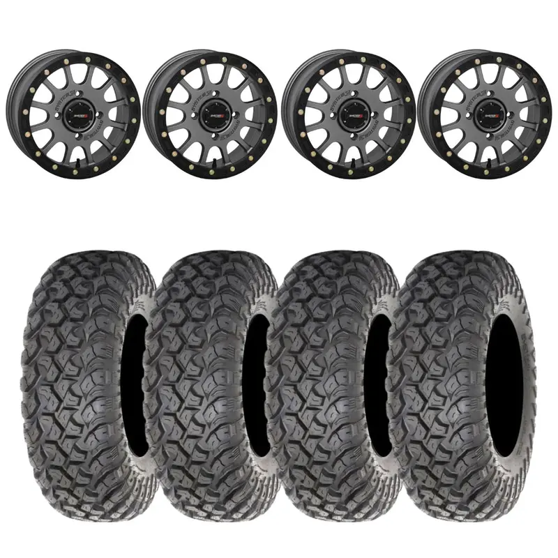 System 3 Matte Gunmetal Sb-5 Beadlock & System 3 Radial Rt320 Wheel & Tire Kit 1