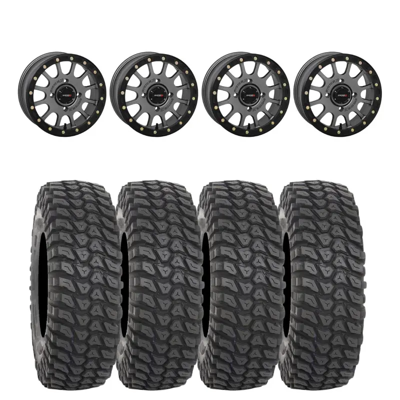 System 3 Matte Gunmetal Sb-5 Beadlock & System 3 Radial Xcr350 Utv Wheel & Tire Kit 1