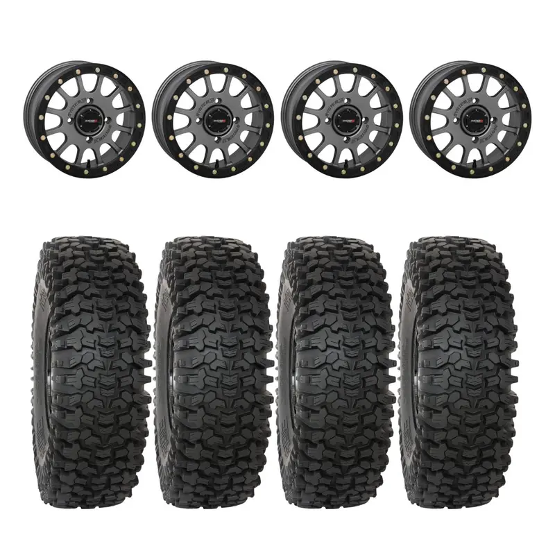 System 3 Matte Gunmetal Sb-5 Beadlock & System 3 Rc500 10 Ply Rock Crawler Wheel & Tire Kit 1