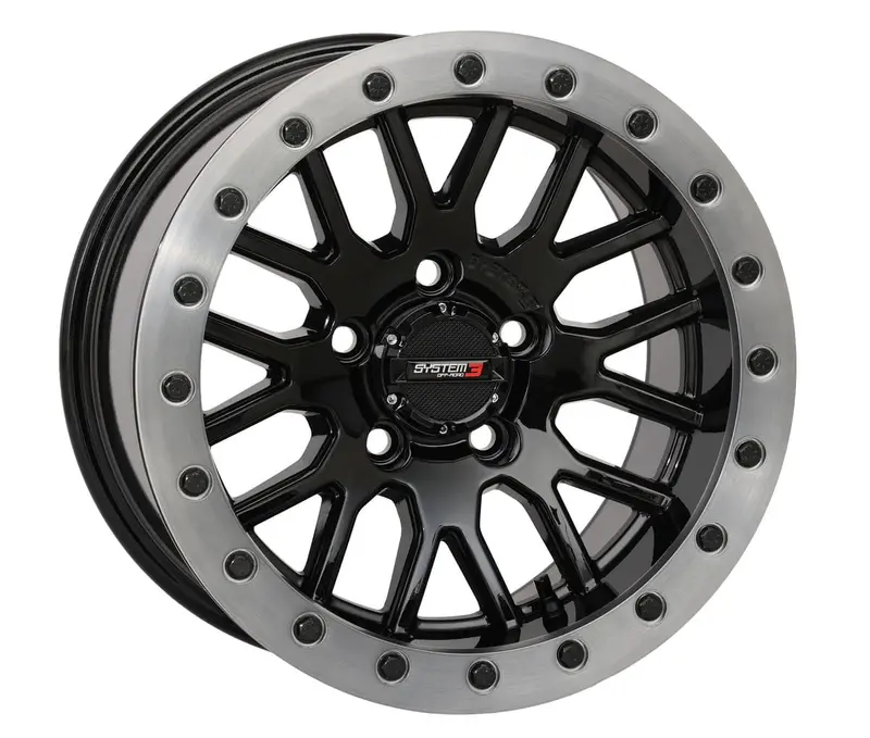 System 3 Sb-9 Gloss Black W/Matte Brushed Ring Beadlock & System 3 Radial Rt320 Wheel & Tire Kit 2
