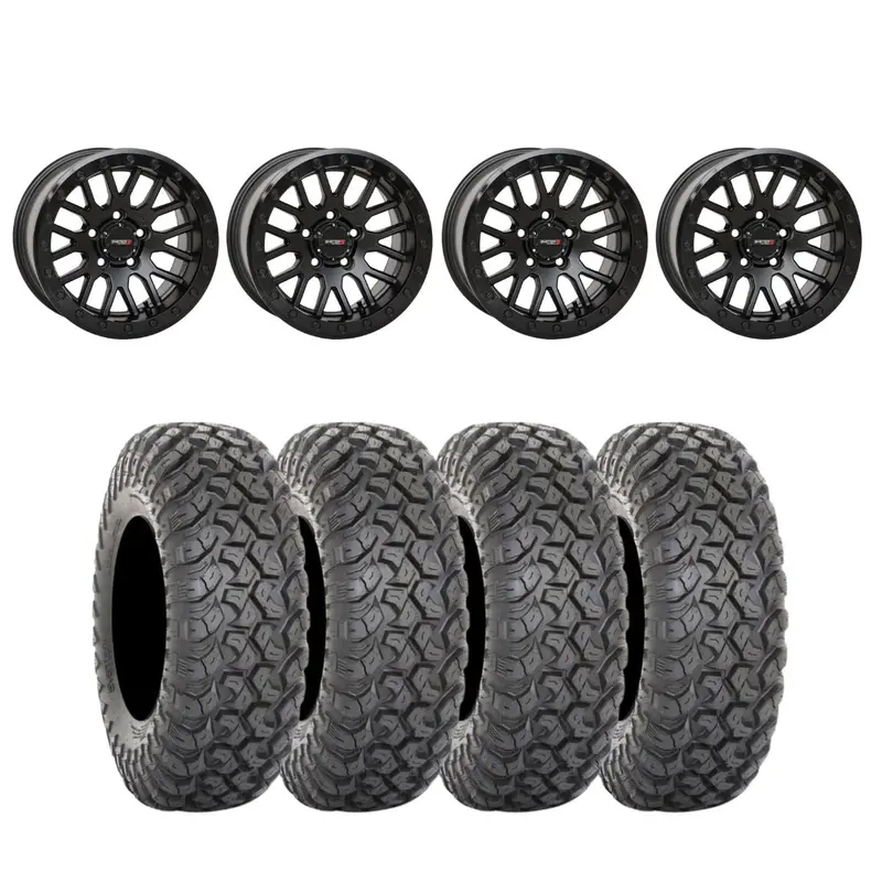 System 3 Sb-9 Matte Black W/Gloss Black Ring Beadlock & System 3 Radial Rt320 Wheel & Tire Kit 1