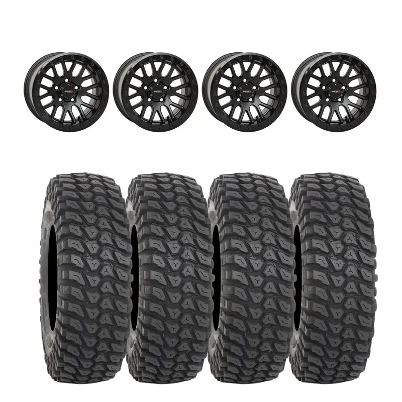 System 3 Sb-9 Matte Black W/Gloss Black Ring Beadlock & System 3 Radial Xcr350 Utv Wheel & Tire Kit 1