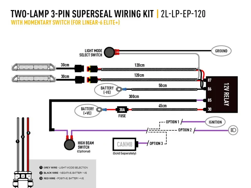 Triple R Lighting Two-Lamp Wiring Kit With Momentary Switch (3-Pin, Superseal, 12V) 2