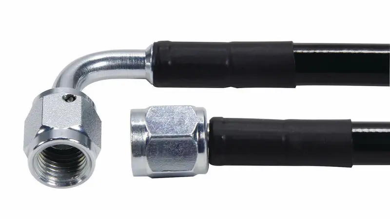 Allstar Performance 48444-24 Coated Braided Stainless Steel Brake Line – 24", -4 An Fittings, 90° Elbow 1